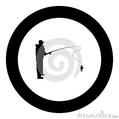 Fisherman icon black color in round circle Vector Illustration