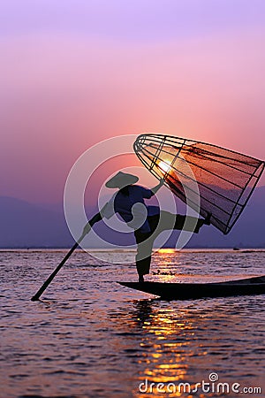 Fisherman in Inle lake Editorial Stock Photo