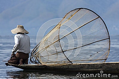 Fisherman - Inle Lake - Myanmar (Burma) Editorial Stock Photo