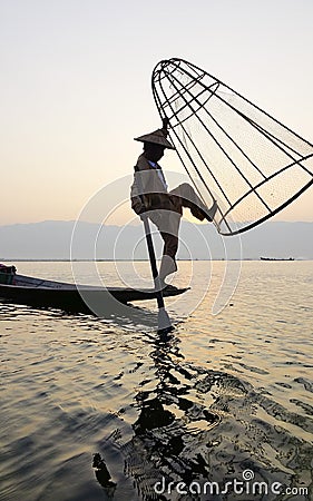 Fisherman on Inle Lake, Shane, Myanmar Editorial Stock Photo