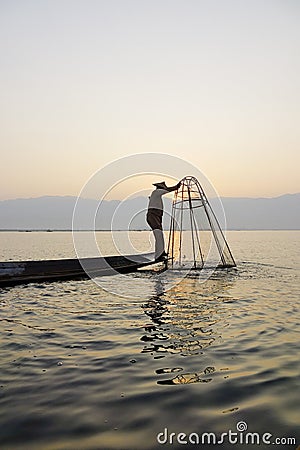 Fisherman on Inle Lake, Shane, Myanmar Editorial Stock Photo