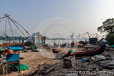 Fisherman and its Fishing nets in the morning hours Editorial Stock Photo