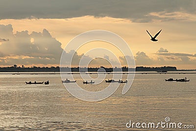 Fisherman In Phnom Penh Stock Photo