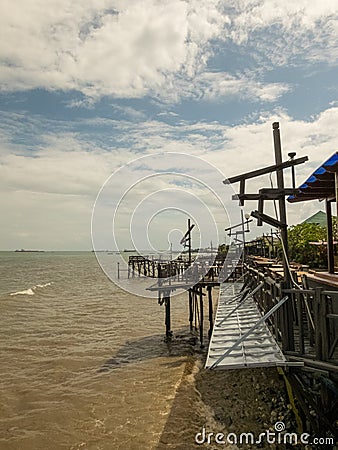 Fisherman pier in Balikpapan, Kalimantan, Indoensia Stock Photo