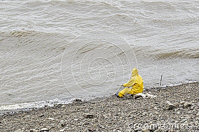 fisherman, river, autumn Stock Photo