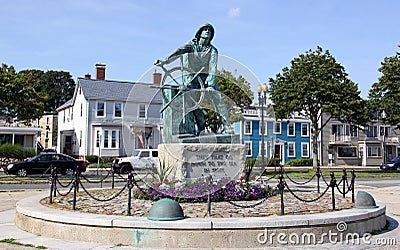 Fisherman`s Memorial Cenotaph, also known as `Man at the Wheel` statue, on South Stacy Boulevard, Gloucester, MA, USA Editorial Stock Photo