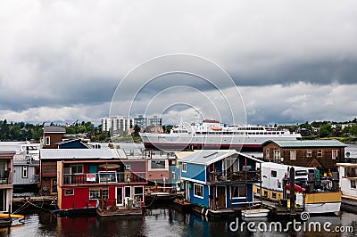 Fisherman's Wharf Float Homes and Ship Editorial Stock Photo