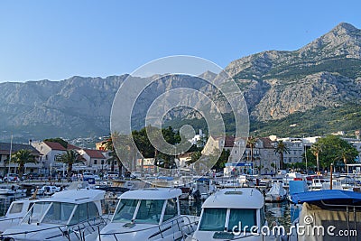 Fisherman`s Wharf of Makarska city. Adriatic Sea coast, Dalmatia, Croatia Editorial Stock Photo