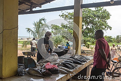 Fisherman is selling the fish at the market Editorial Stock Photo