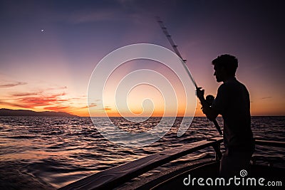 Fisherman Silhouette on Banderas Bay Editorial Stock Photo