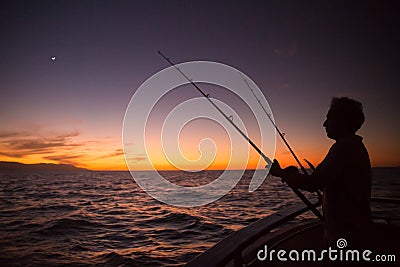 Fisherman Silhouette on Banderas Bay Editorial Stock Photo