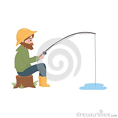 fisherman sitting fishing Vector Illustration