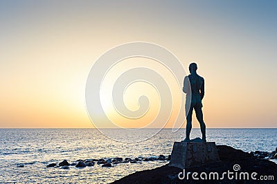 Fisherman Statue ocean Madeira silhouette Editorial Stock Photo