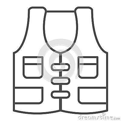 Fisherman vest thin line icon. Fishing wear vector illustration isolated on white. Hunter vest outline style design Vector Illustration