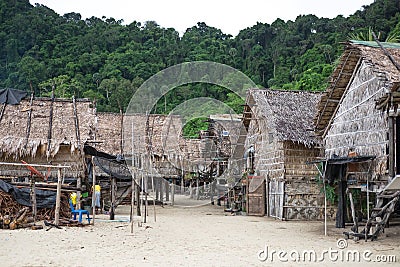 Fisherman village. many vintage house set on beach at Phuket fro Stock Photo