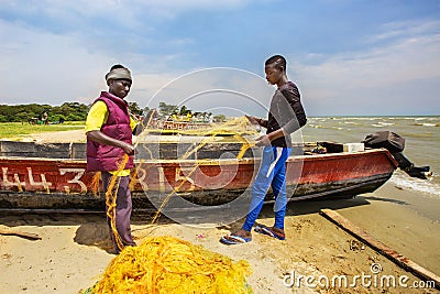 Fishermen, Lake George, Uganda Editorial Stock Photo