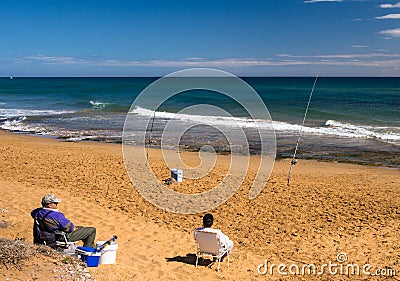 Fishermen on the Beach, Costa Calida, Spain Editorial Stock Photo