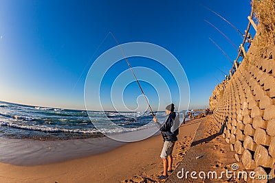 Fishermen Beach Surf Morning Editorial Stock Photo