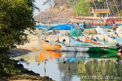 Fishermen coming back to Baga, Goa, India Editorial Stock Photo