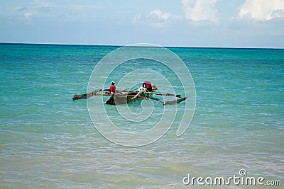 Fishermen on a dhow, Zanzibar Stock Photo