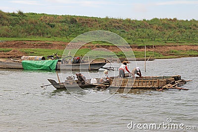 Fishermen in Kampong Cham Editorial Stock Photo