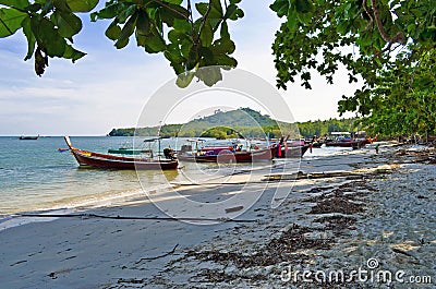 Fishermen long tail boats at Sivalai beach on Mook island Editorial Stock Photo