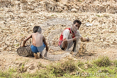 Fishermen near Siem Reap Editorial Stock Photo