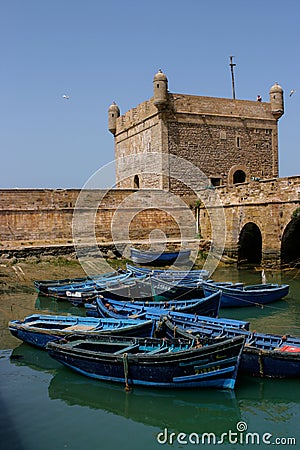 Fishermen`s boats in Essaouira port, Morocco Editorial Stock Photo