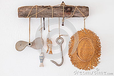 Fishermen tools Sailor equipments style home decoration hanging objects Stock Photo