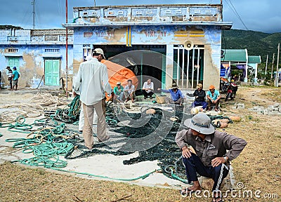 Fishermen working at Cam Ranh town, Khanh Hoa, Vietnam Editorial Stock Photo