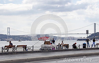 Fishers in Kurucesme / Arnavutkoy area of Istanbul. Editorial Stock Photo
