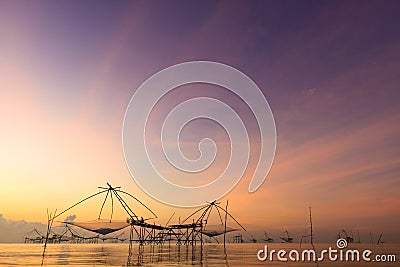 Fishery in Asia during sunrise Stock Photo