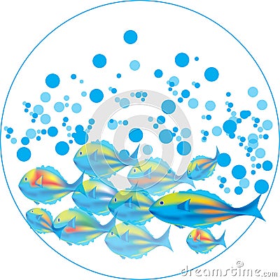 Fishes & blue bubbles Stock Photo