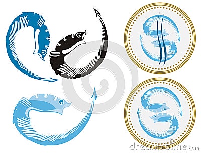 Fishes and fish emblem Vector Illustration