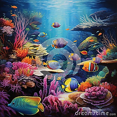 fishes in the sea generated by AI tool Stock Photo