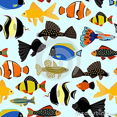 Fishes seamless pattern. Cute cartoon aquarium fish animals background for kids vector illustration print Vector Illustration