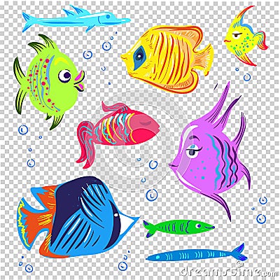 Fishes vector collection decorative style set isolated Vector Illustration