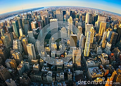 Fisheye aerial panoramic view over New York Stock Photo