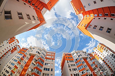 Fisheye shot of new resitential buildings Stock Photo