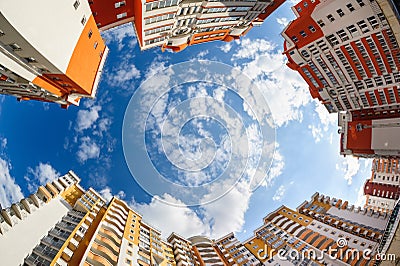 Fisheye shot of new resitential buildings Stock Photo