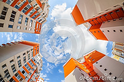 Fisheye shot of new resitential buildings Stock Photo