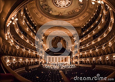 Fisheye View of Interior of Buenos Aires, Argentina, Theater Editorial Stock Photo