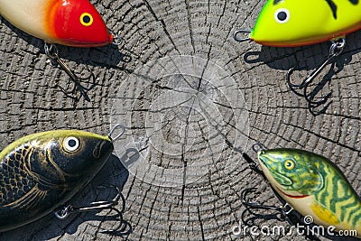 Fishing bait wooden stub background Stock Photo