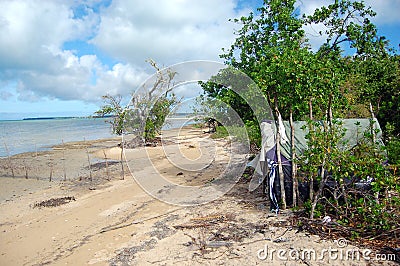 Fishing barrack at sea coast Stock Photo