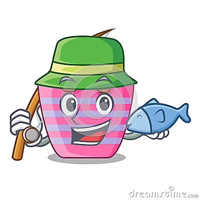 Fishing beach bag cartoon on the sand Vector Illustration