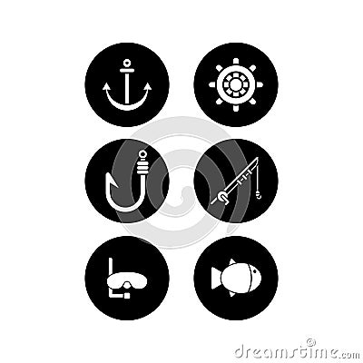 Fishing black and white icon free for commercial use Vector Illustration