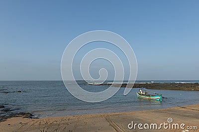 Fishing Boat at Anjarle Beach in Ratnagiri District,Maharashtra,India Editorial Stock Photo