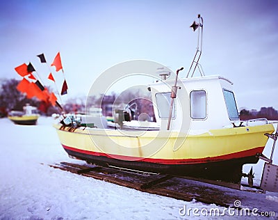 Fishing boat. Artistic look in vintage vivid colours. Stock Photo