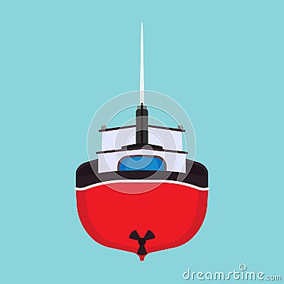 Fishing boat back view vector icon. Sea ship water marine vessel transport isolated. Sail flat commercial cartoon offshore tanker Vector Illustration