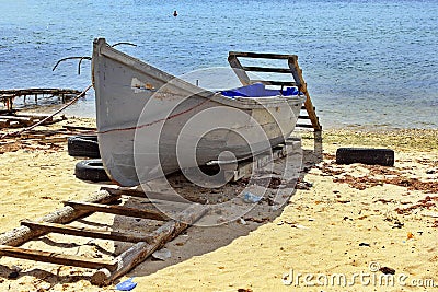 Fishing boat at Black Sea Stock Photo